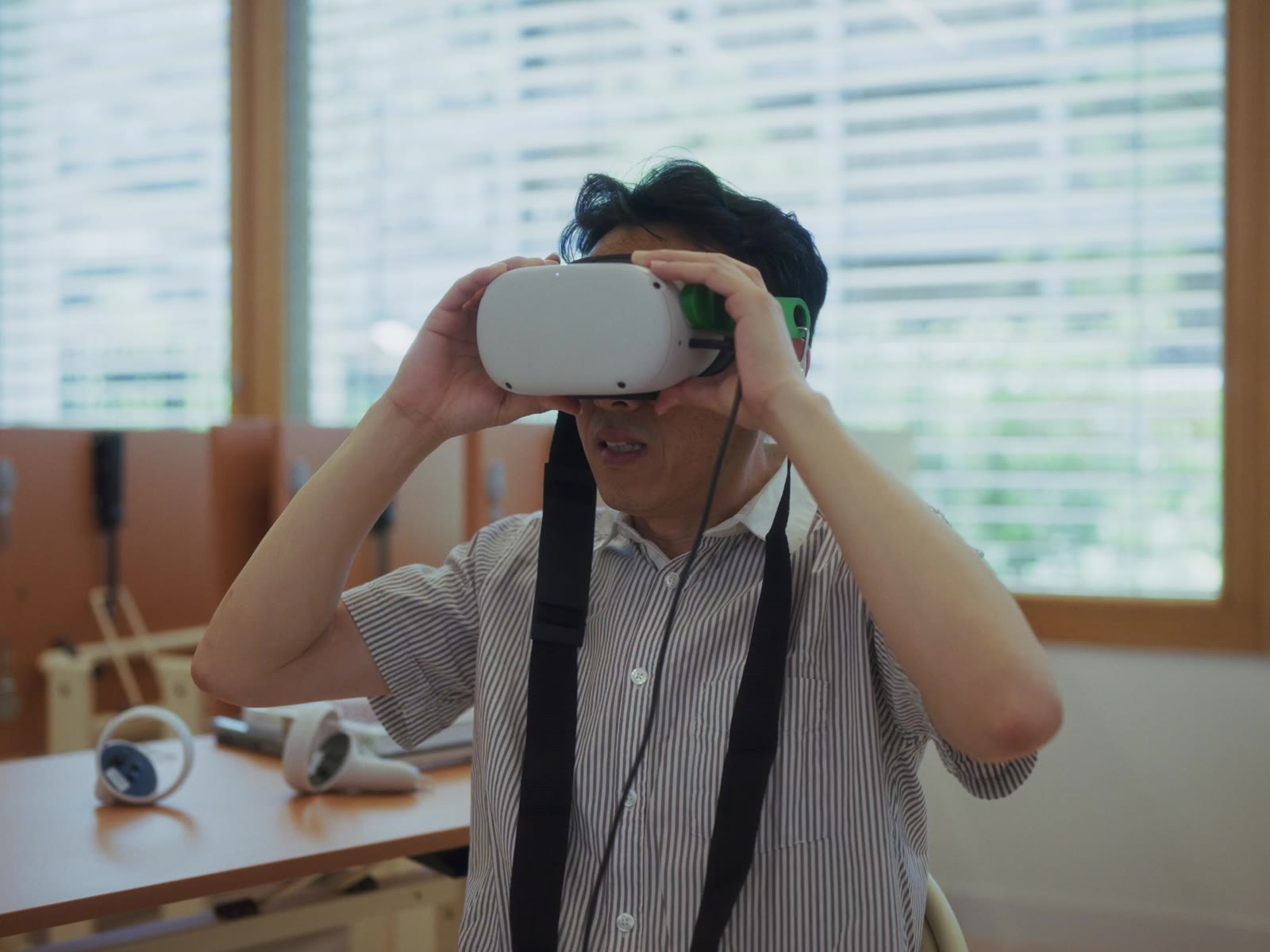A visitor trying a virtual reality headset
